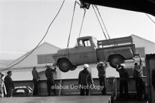 Orig 1960s NEGATIVE Crane & Sailors Lowering U.S. Navy Pickup Truck onto Ship picture