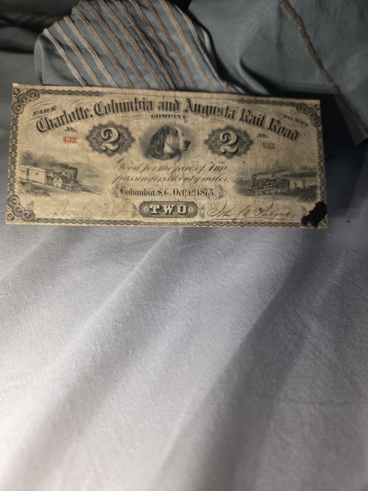 1873 Charlotte, Columbia & Augusta Railroad Company $2