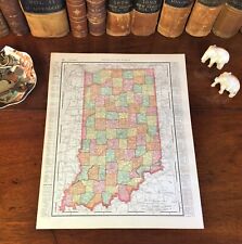 Large Original 1898 Antique Map INDIANA Evansville Hammond Carmel Lafayette Gary picture