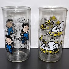 Vintage 1988 Peanuts Jelly Jar Drinking Glasses (2) Lucy Snoopy Woodstock EUC picture