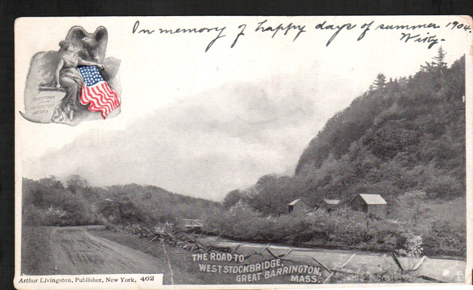 West Stockbridge Great Barrington MA Cancel 1904 Flag Eagle Monterey Postcard