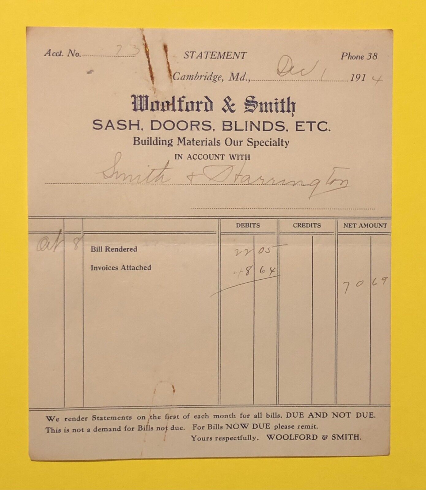 Woolford & Smith /Smith& Harrington Cambridge Dorchester Co Maryland MD document