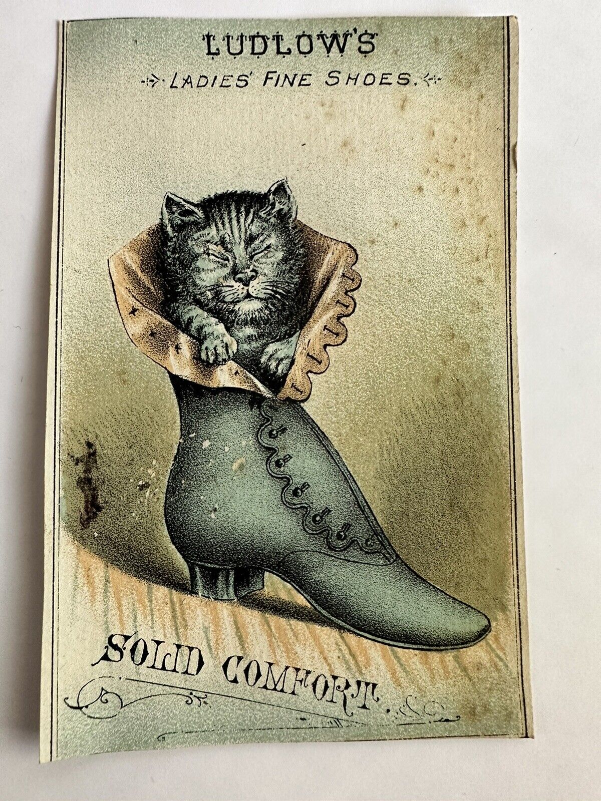 VICTORIAN TRADE CARD LUDLOW’S LADIES’ FINE SHOES ALBANY NY c1880s A98