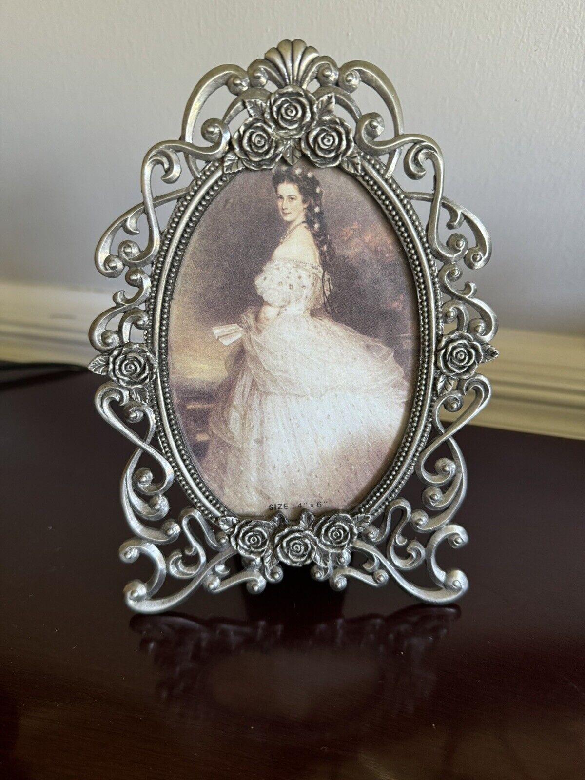 Ornate Oval Silver Metal Picture Frame Victorian Style