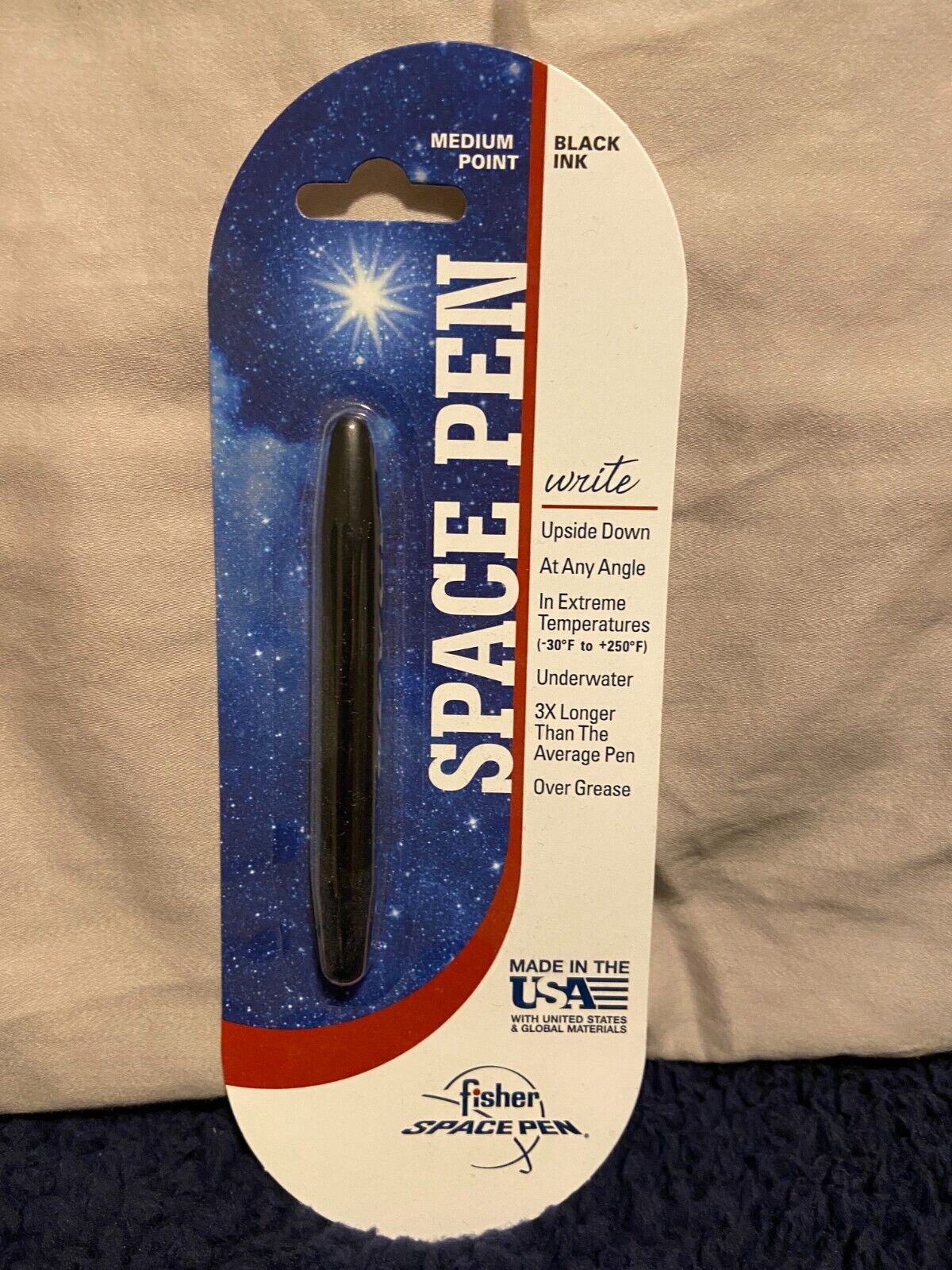 Fisher Space Pen Bullet Black Sealed on Card stock S400BCL