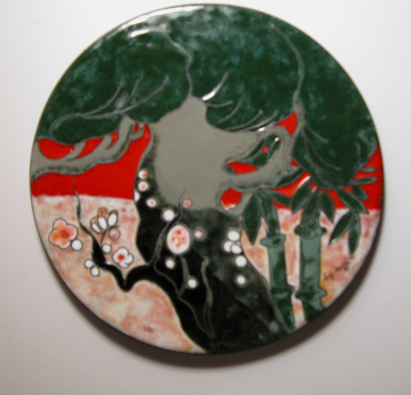 Vintage Signed MAGGIE HOWE Mid Century Modern Enameled Copper Art Plate Vintage Signed MAGGIE HOWE Mid Century Modern Enameled Copper Art Plate