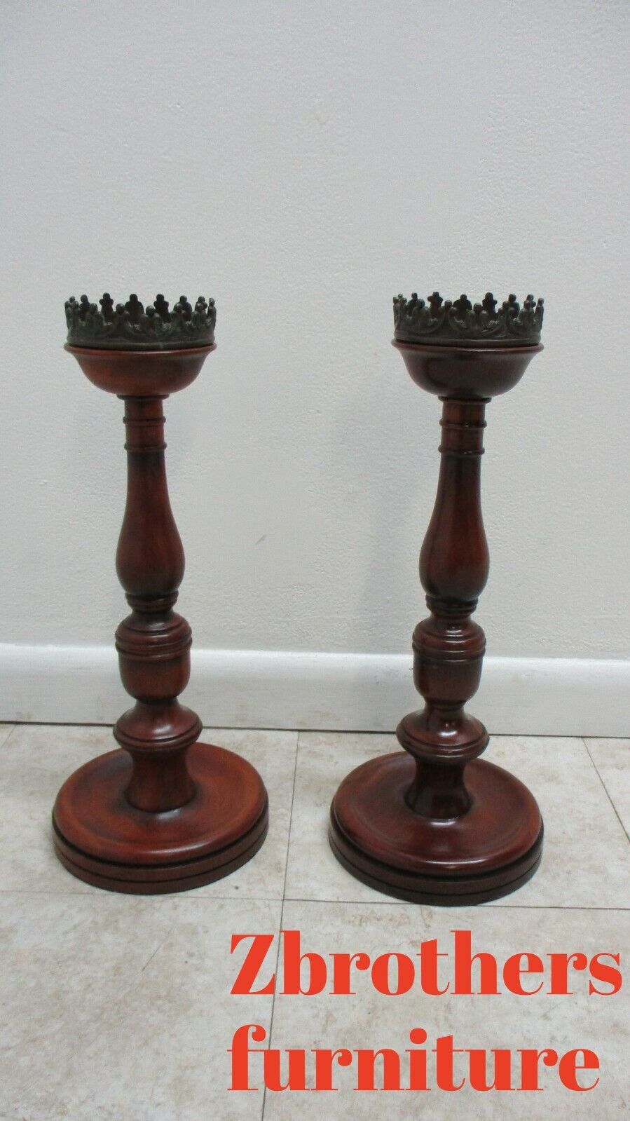 Ethan Allen Tuscany Carved Candle Sticks Pair 