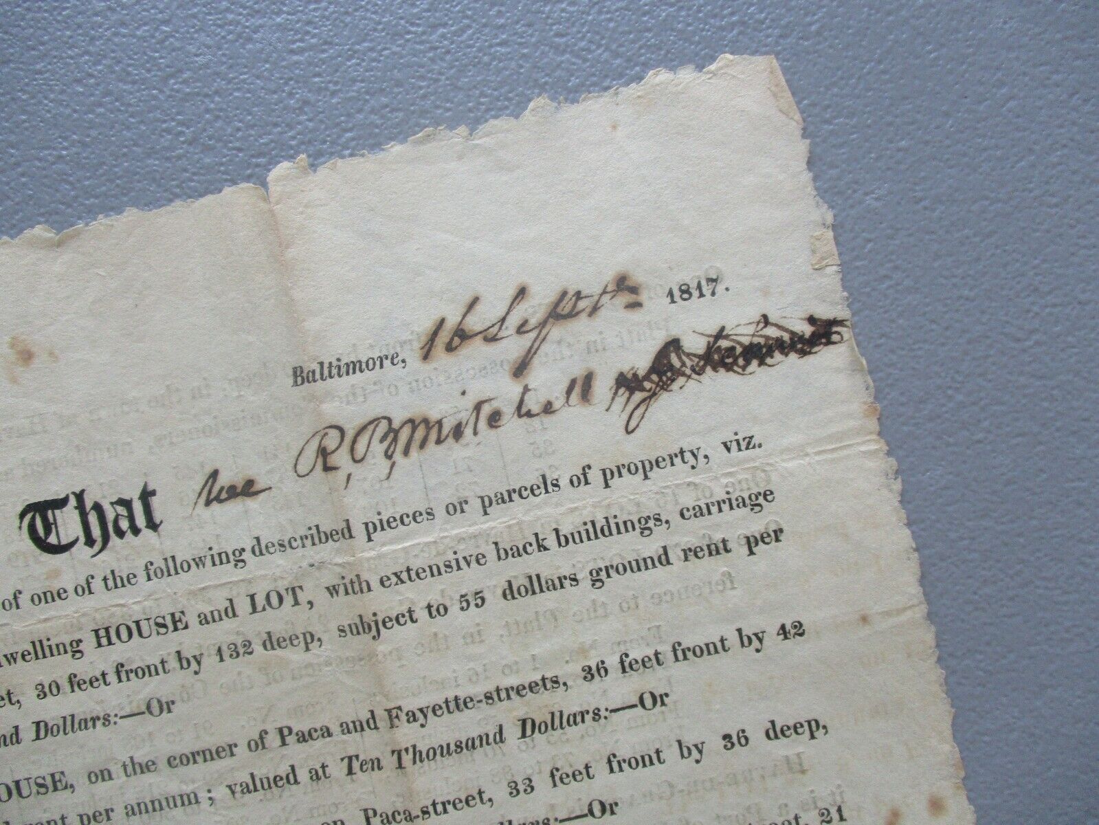 1817 Havre De Grace Maryland,Revolutionary War Capt. Ebenezer Finley,signed deed