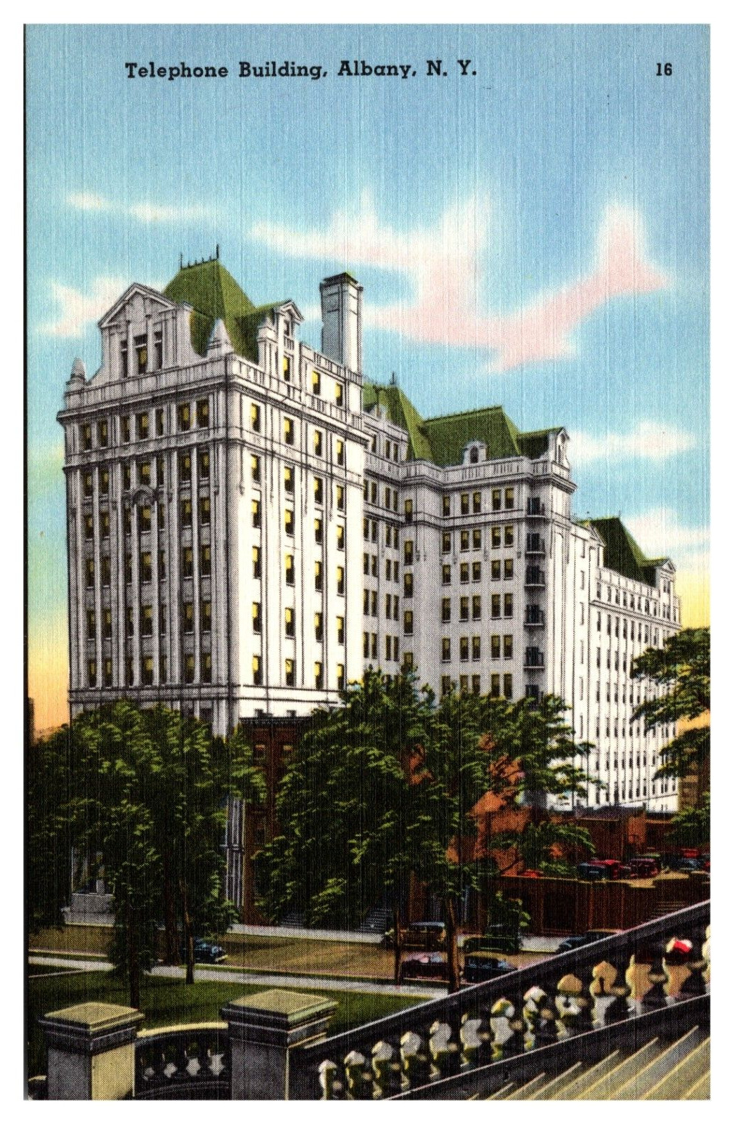 Telephone Building Albany New York NY |Classic Cars Linen Postcard