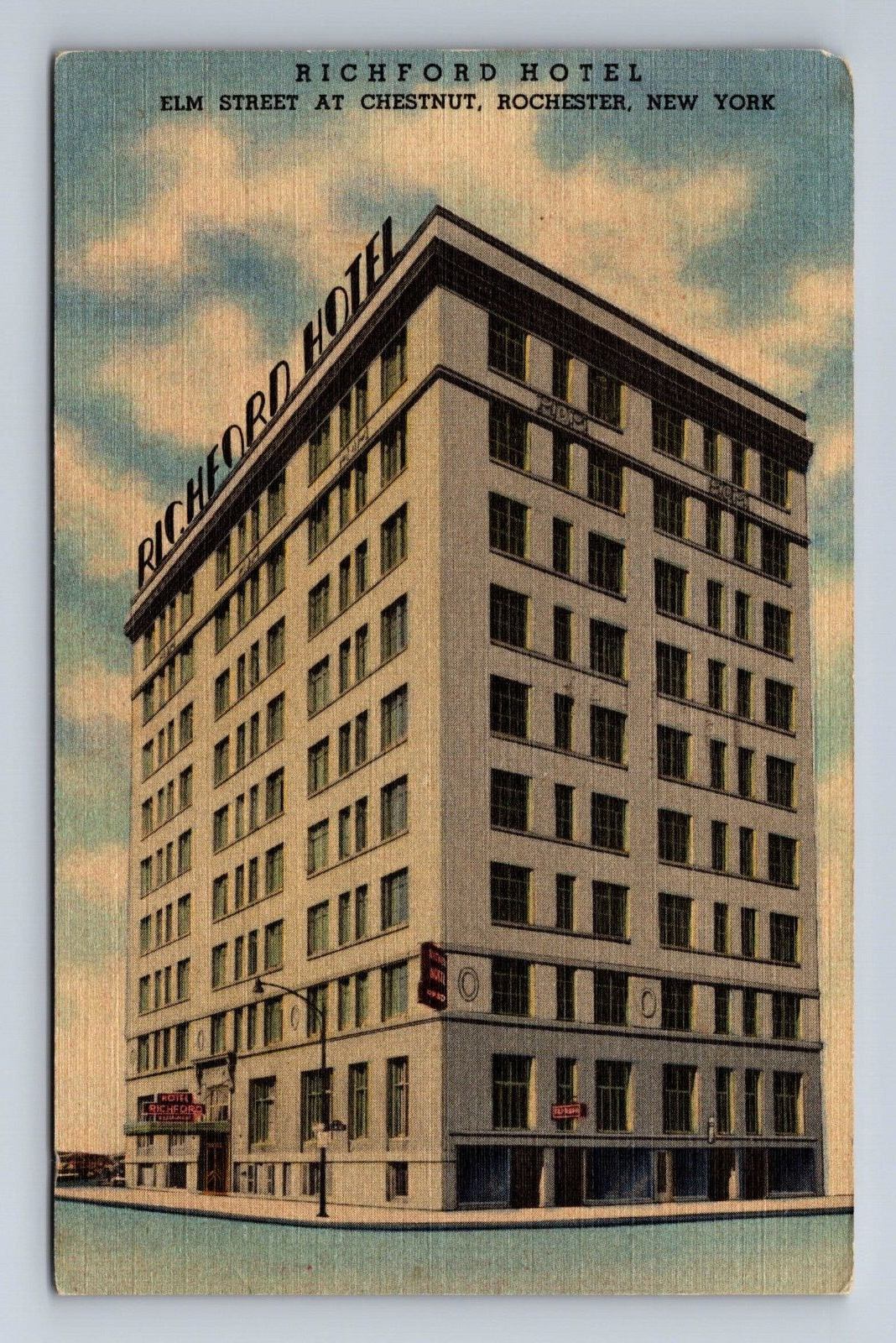 Richford Hotel Elm St at Chestnut Rochester New York Postcard