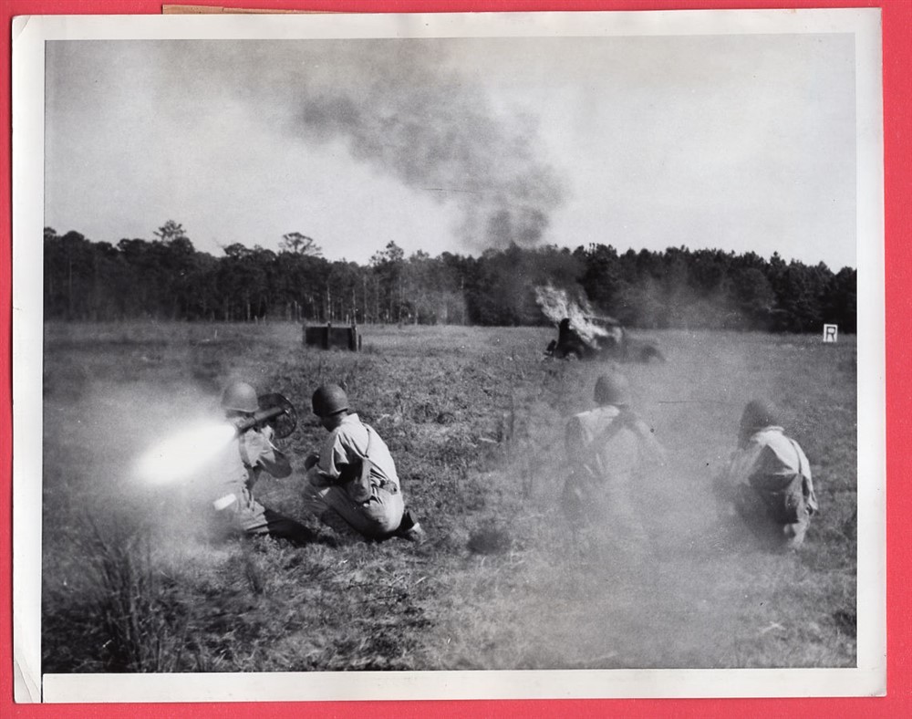 1943 Firing Bazooka at Automobile Target Fort Benning Georgia Orig. News Photo 1943 Firing Bazooka at Automobile Target Fort Benning Georgia Orig. News Photo