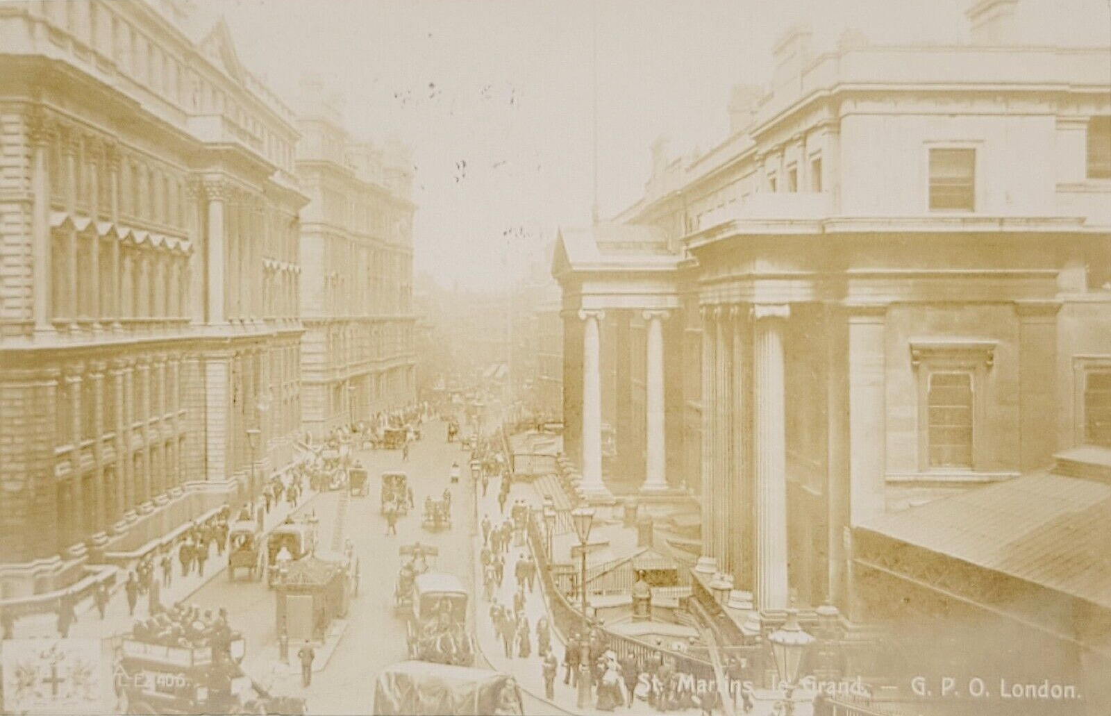 1907 Antique RPPC Postcard St. Martins Le Grand London England Street View