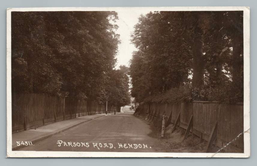 Parsons Road HENDON England RPPC Barnet London Antique Real Photo Postcard 1913