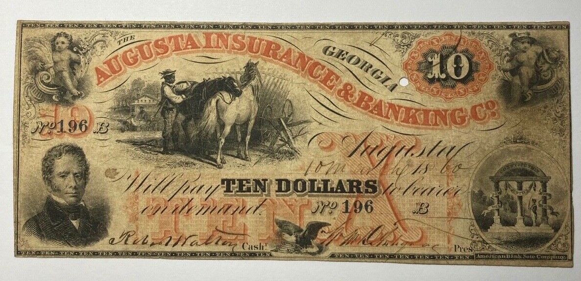 1860 $10 Augusta Insurance & Banking Co. Georgia