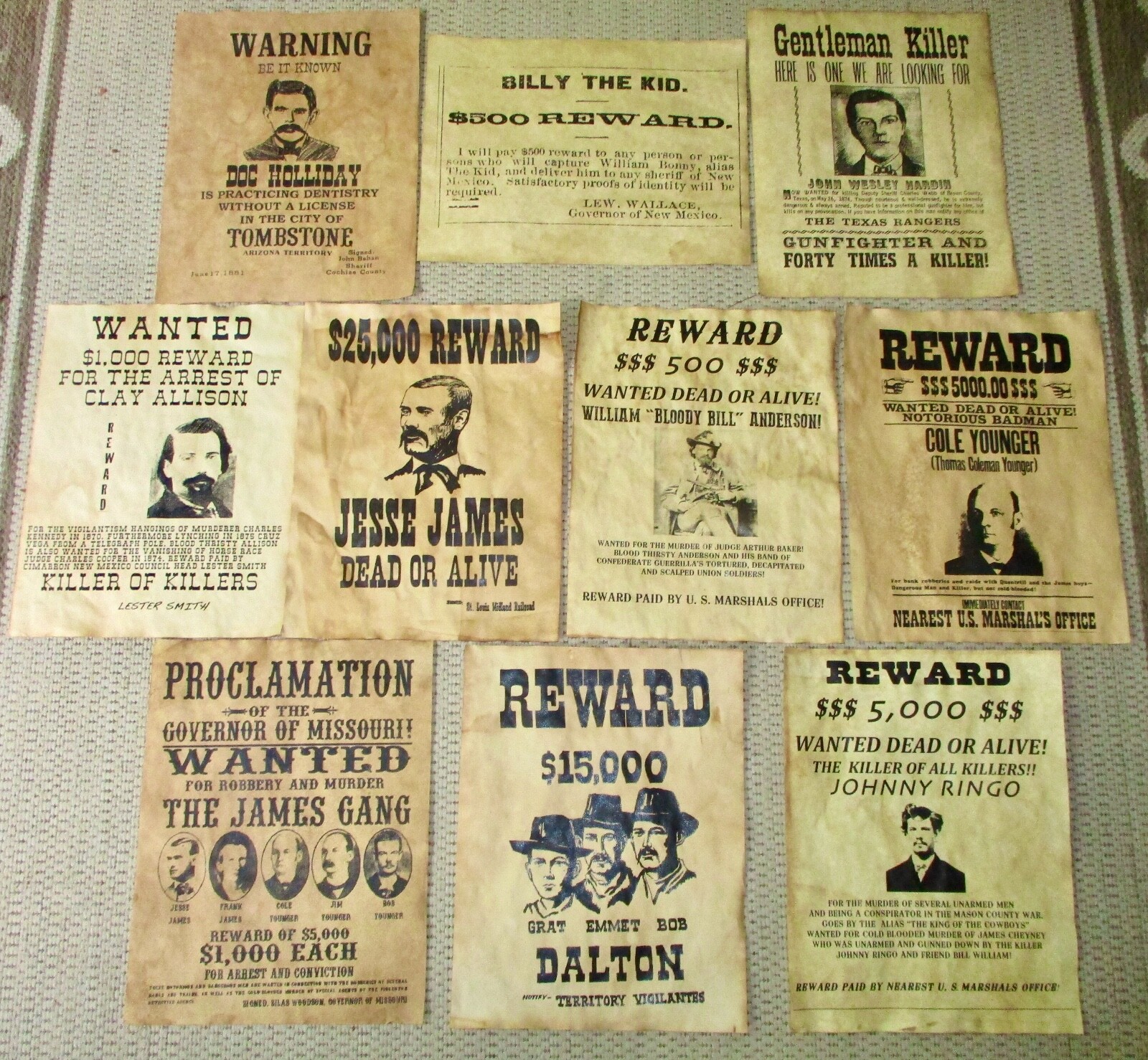 Doc Holliday Jesse James Gang Wanted Old West Reward Posters Billy the Kid Ringo Doc Holliday Jesse James Gang Wanted Old West Reward Posters Billy the Kid Ringo
