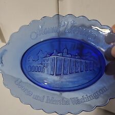 Avon Cobalt Blue Glass Mount Vernon George & Martha Washington Oval Soap Plate  picture