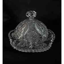 Cambridge Marjorie 2631 Near Cut Clear Glass Round Butter Dish w Lid EAPG picture
