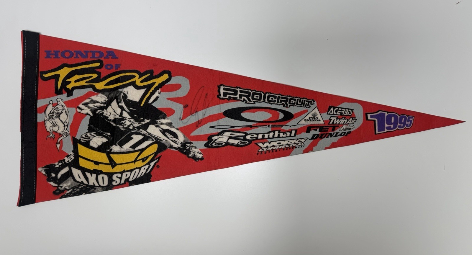 Vintage 1995 Honda of Troy Motocross Pennant – Signed / Autographed Vintage 1995 Honda of Troy Motocross Pennant – Signed / Autographed