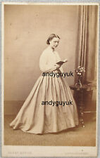 CDV LADY READING BOOK BY AYTON LONDONDERRY VASE FLOWERS FASHION ANTIQUE PHOTO picture