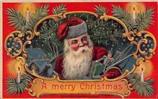 Santa Claus with Toys~Candles~Pine Branches~Antique Christmas Postcard~f132 picture