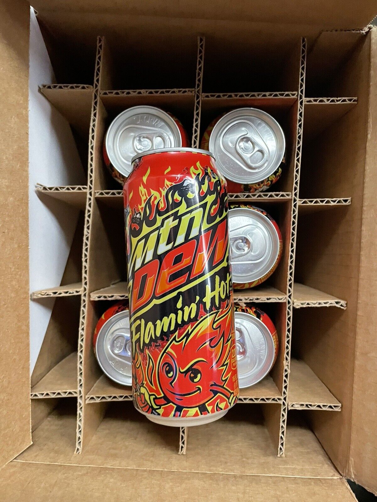 New Unopened Mountain Dew Limited Edition Flaming Hot Single 16oz Can In Hand
