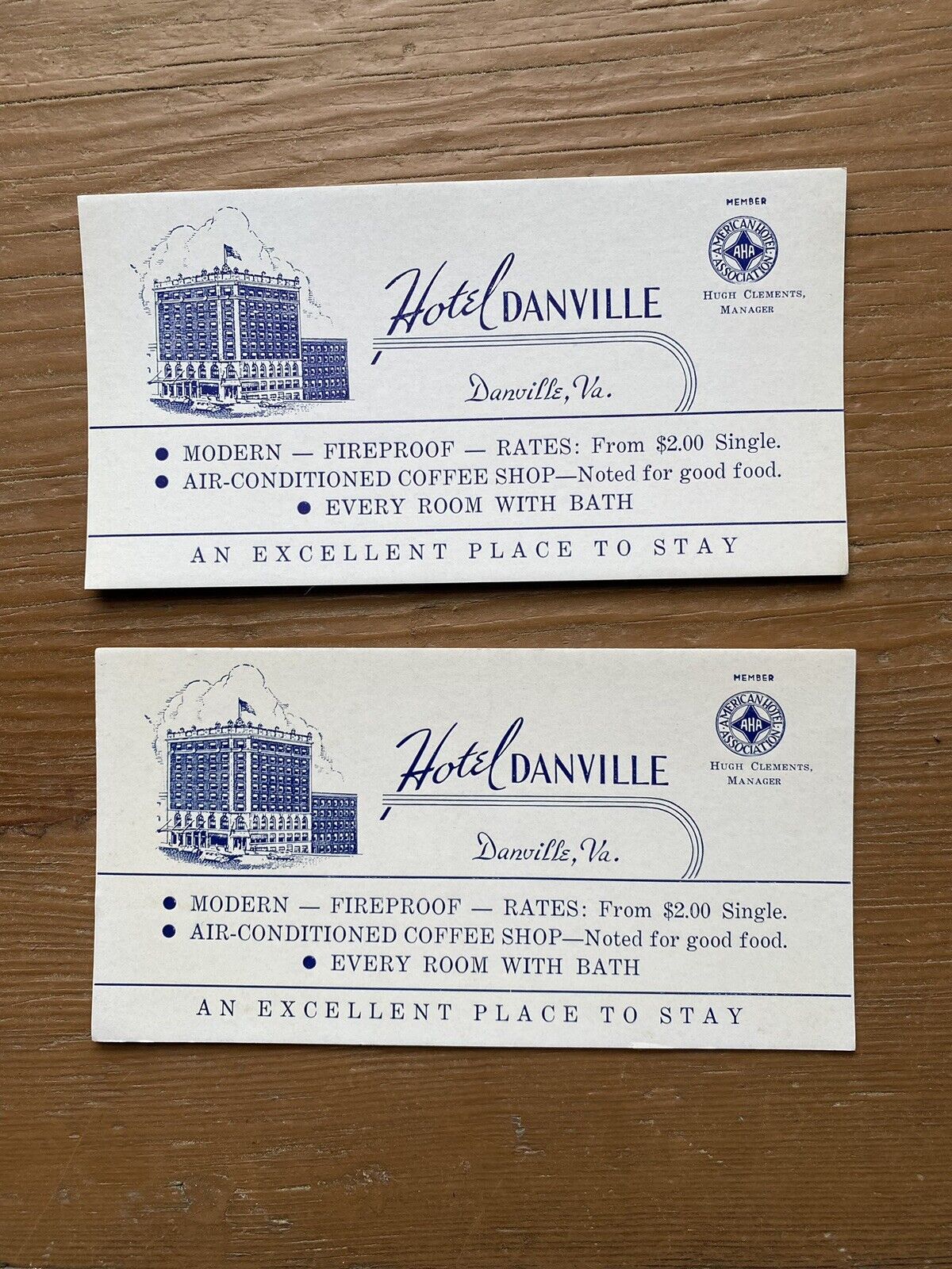 1940’s Hotel Danville, VA - Set of 4 - Vintage Business Card Ink Blotters