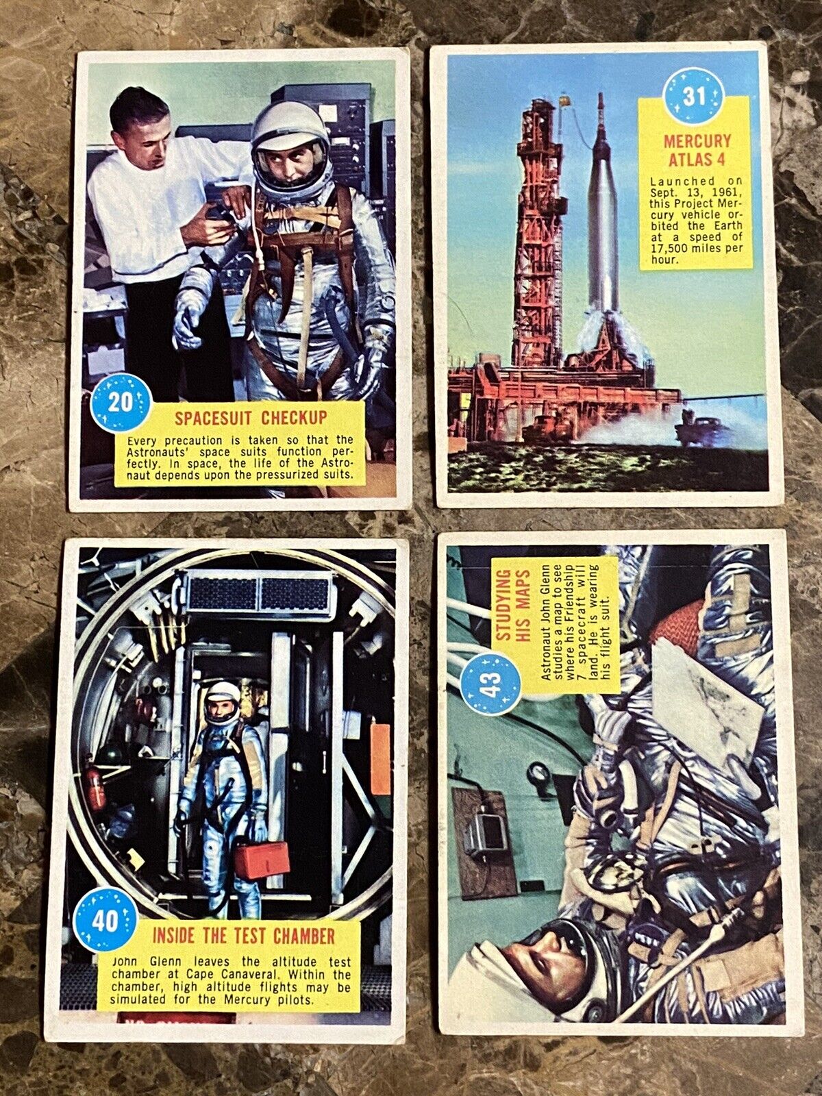1963 Topps Popsicle Space Cards 20 31 40 43 Astronaut John Glenn