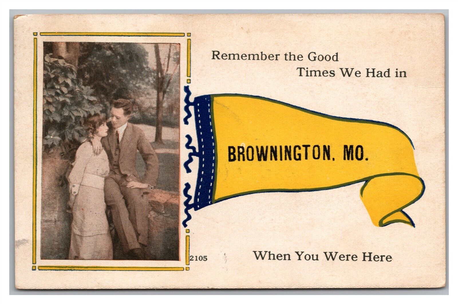 Postcard MO Brownington Missouri Pennant Flag Greetings c1916 P22