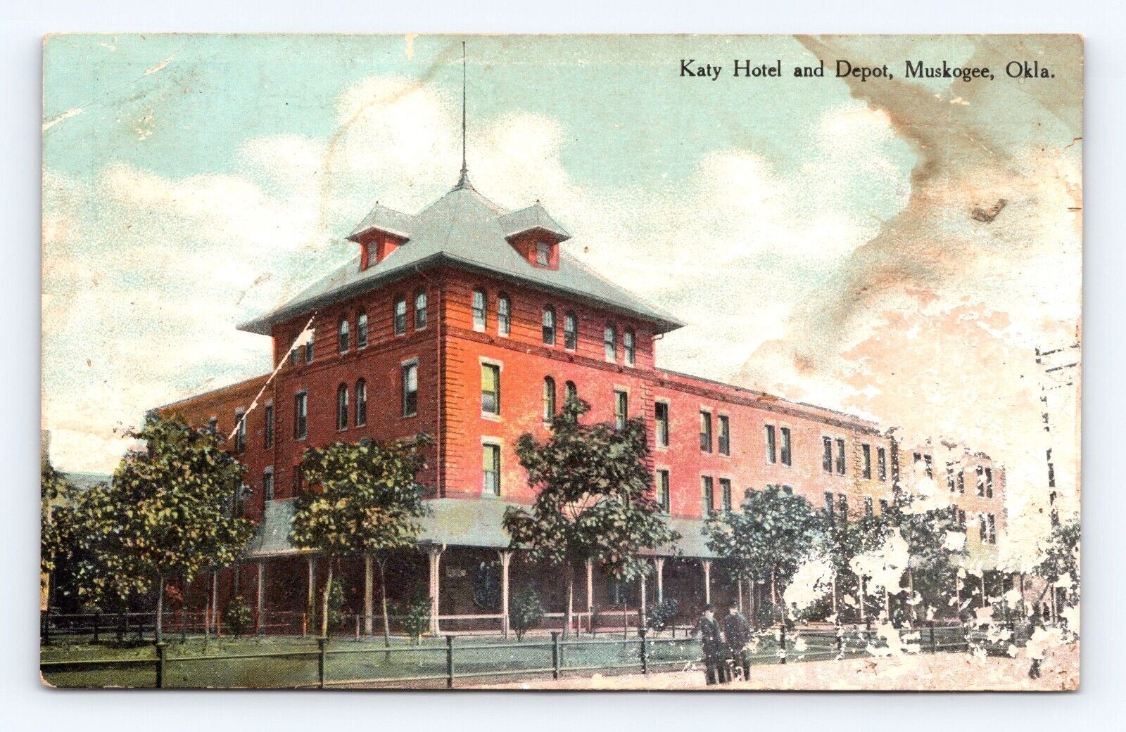 Vintage Old Postcard Katy Hotel Depot Muskogee OK 1910\'s