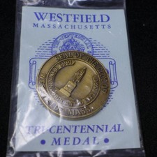 WESTFIELD MASS VINTAGE 1969 TRI-CENTENNIAL SEAL OF CITY OF WESTFIELD TOWN MEDAL picture