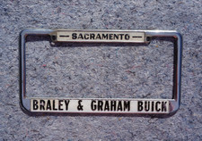 Vintage SACRAMENTO California BUICK License Plate DEALER FRAME - Braley & Graham picture