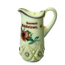MIDDLETOWN, ILLINOIS IL Uranium Antique Custard Glass Souvenir Pitcher Creamer picture