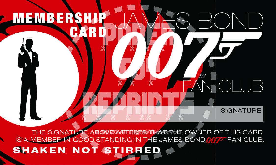 JAMES BOND 007 FAN CLUB MEMBERSHIP CARD