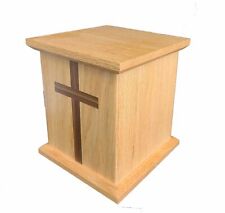 Eden square oak cremation urn with walnut cross picture