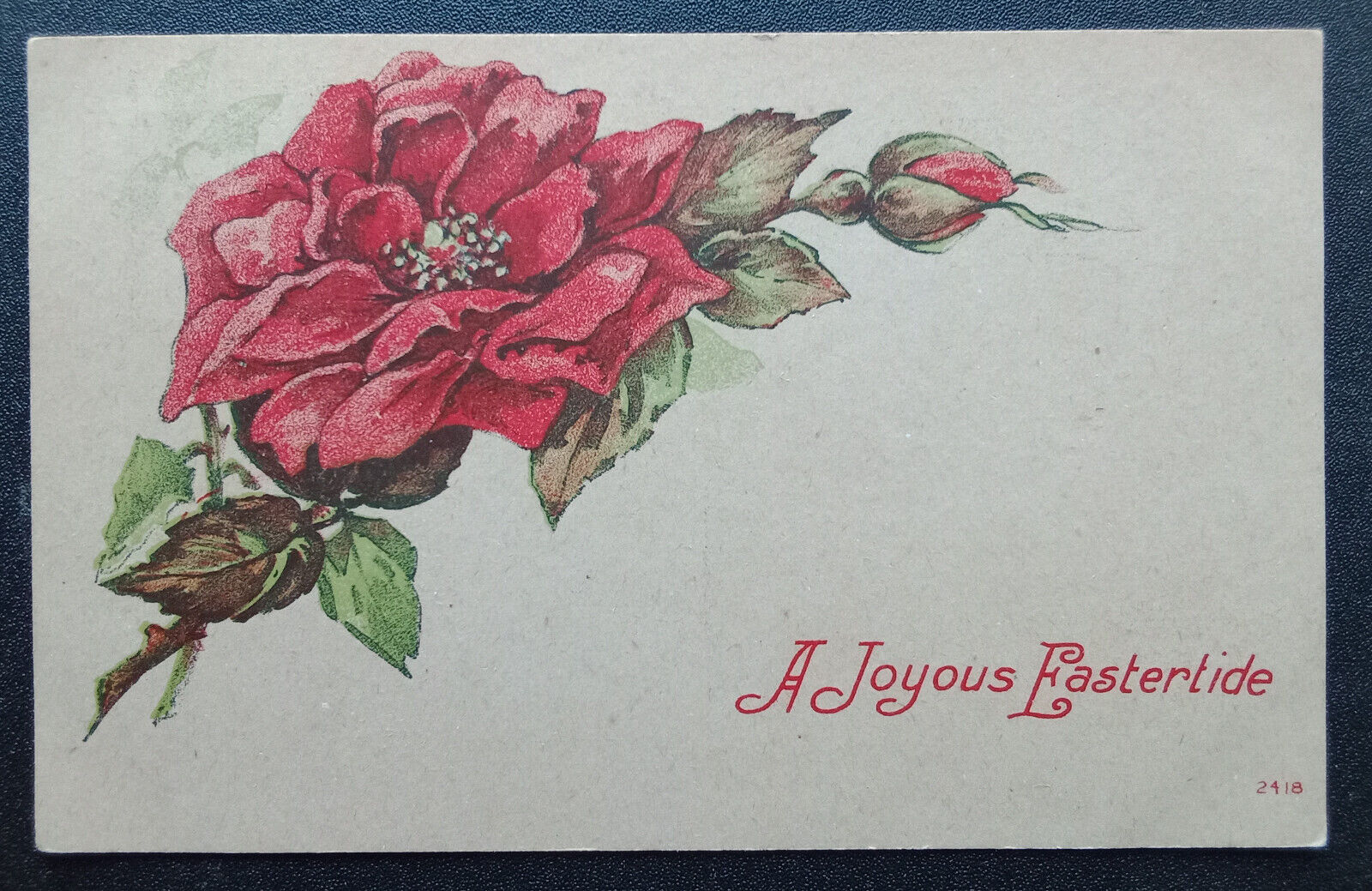 Easter Greetings postcard :  Rose - PM 1909 South Windham ME Maine
