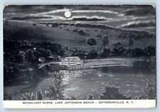 Jeffersonville New York NY Postcard Moonlight Scene Lake Jefferson Beach c1940 picture