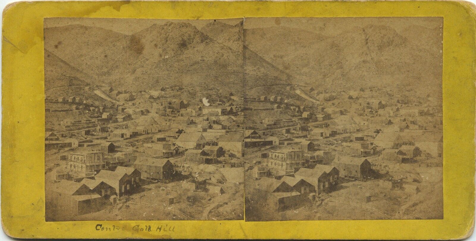Nevada, stereoview 1860\'s General View of Gold Hill, NV Under Construction
