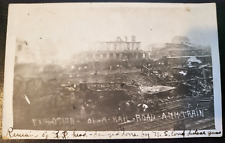 Early RPPC Postcard Railroad Explosion World War RR Depot Train Wreck Antique picture