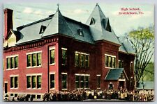 Brattleboro Vermont~High School Building~Students Group Outside~1914 Postcard picture