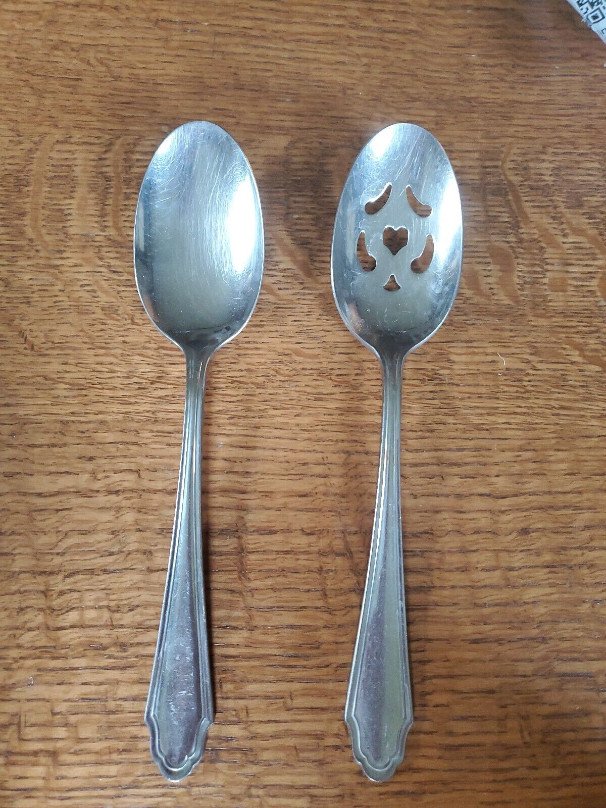 Set Of 2 Lunt Clarendon Silverware Serving Spoons Stainless Japan 