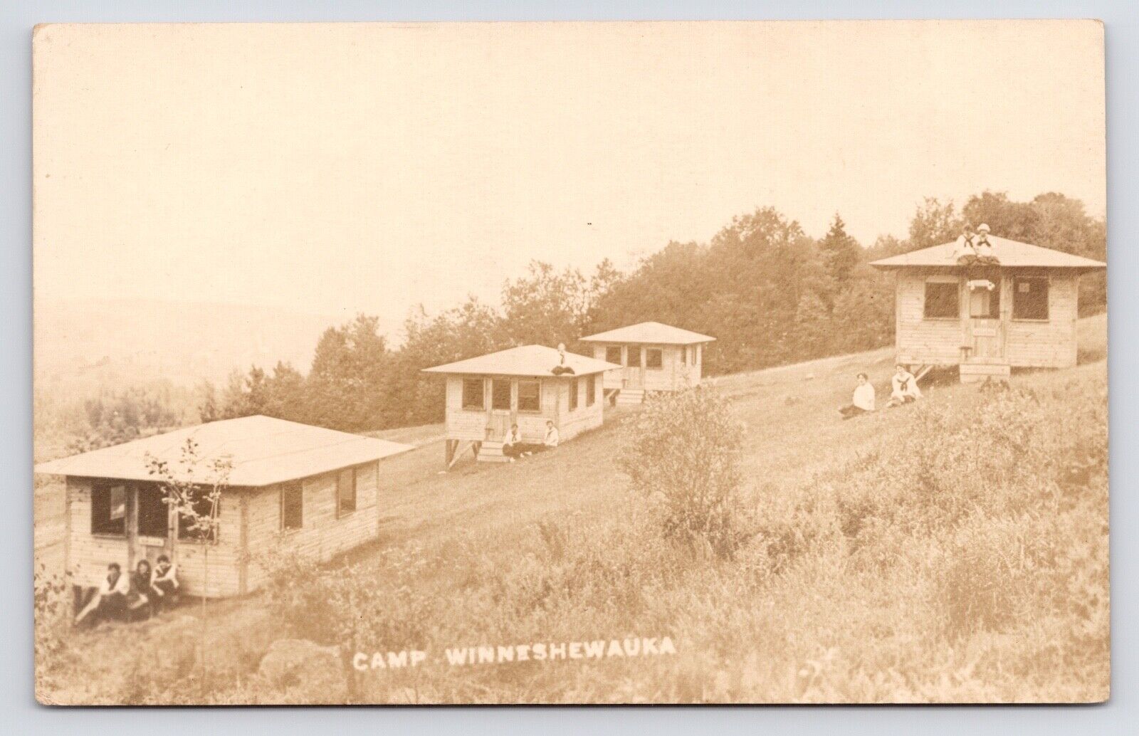 c1905 Camp Winneshewauka Houses Neal's Lake Lunenburg Vermont VT RPPC Postcard