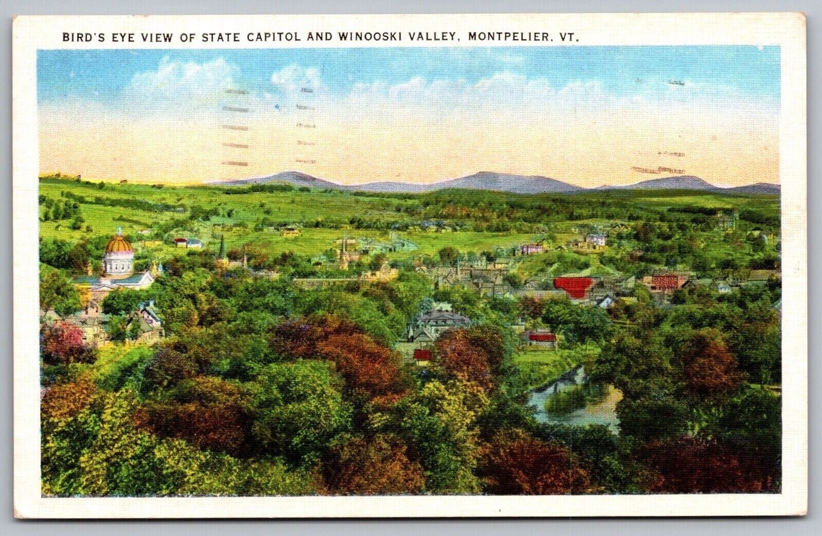 Birds Eye View State Capitol Winooski Valley Montpelier Vermont VNG WOB Postcard