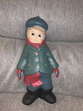 Vintage Ceramic Boy Dresses In Winter Mittens Scarf Hat Boots Hand Painted 10” picture