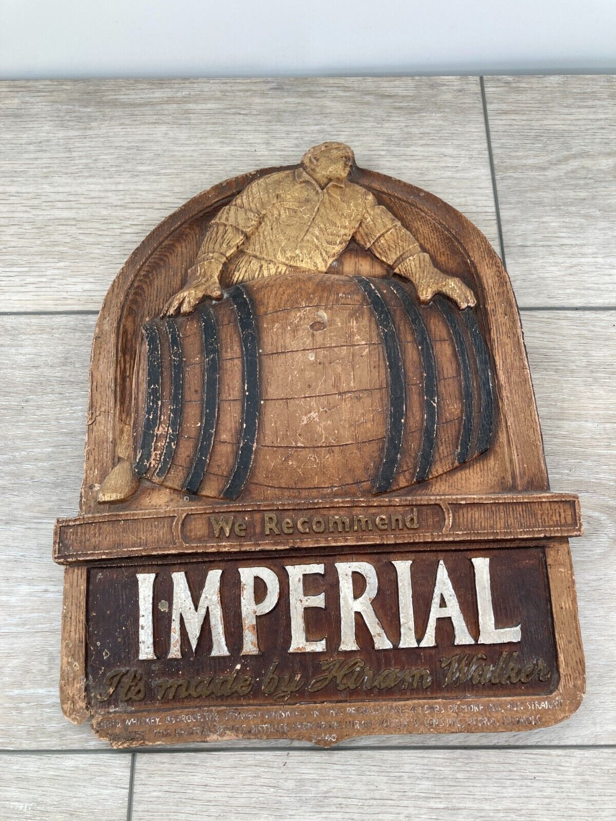 Vintage Imperial Hiram Walker Whiskey Spirits Sign Paper Mache Like Rare Design