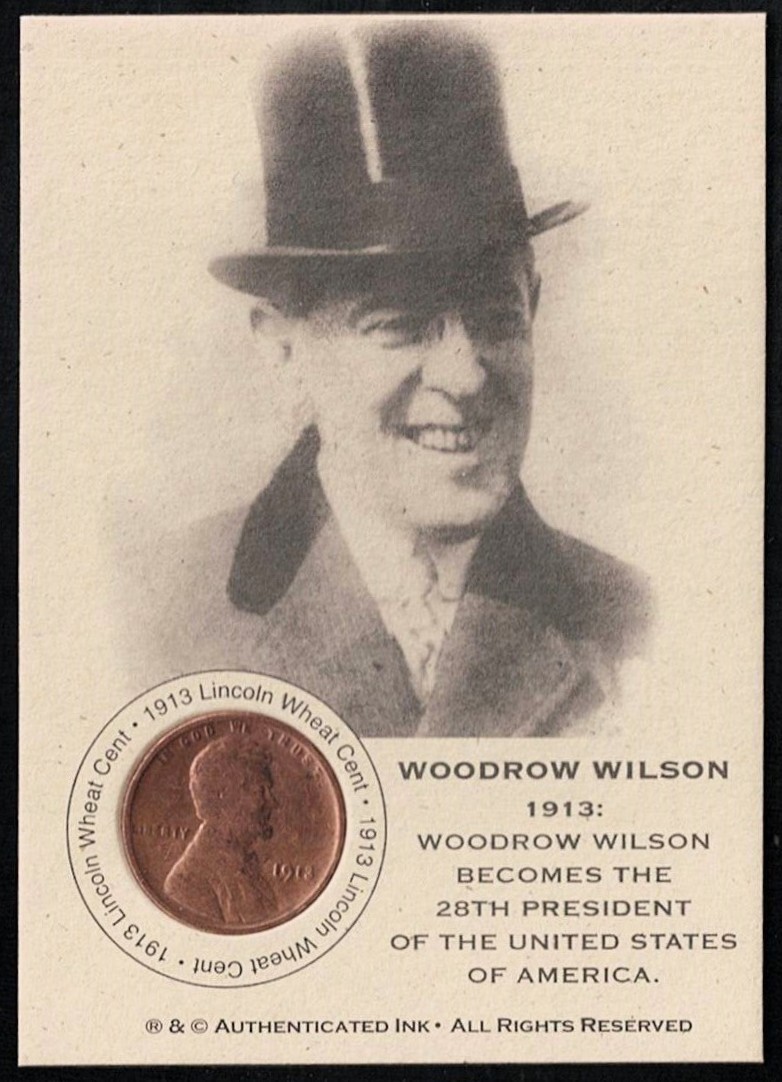 WOODROW WILSON - 1913 Original Lincoln WHEAT Coin Card - 28th US PRESIDENT WOODROW WILSON - 1913 Original Lincoln WHEAT Coin Card - 28th US PRESIDENT