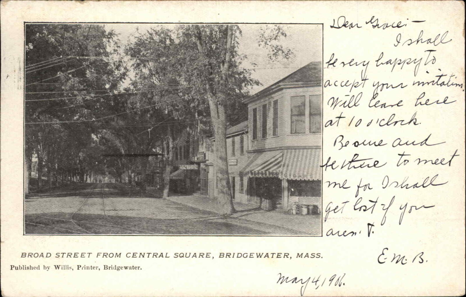 Bridgewater MA Broad St. Used 1906 Postcard