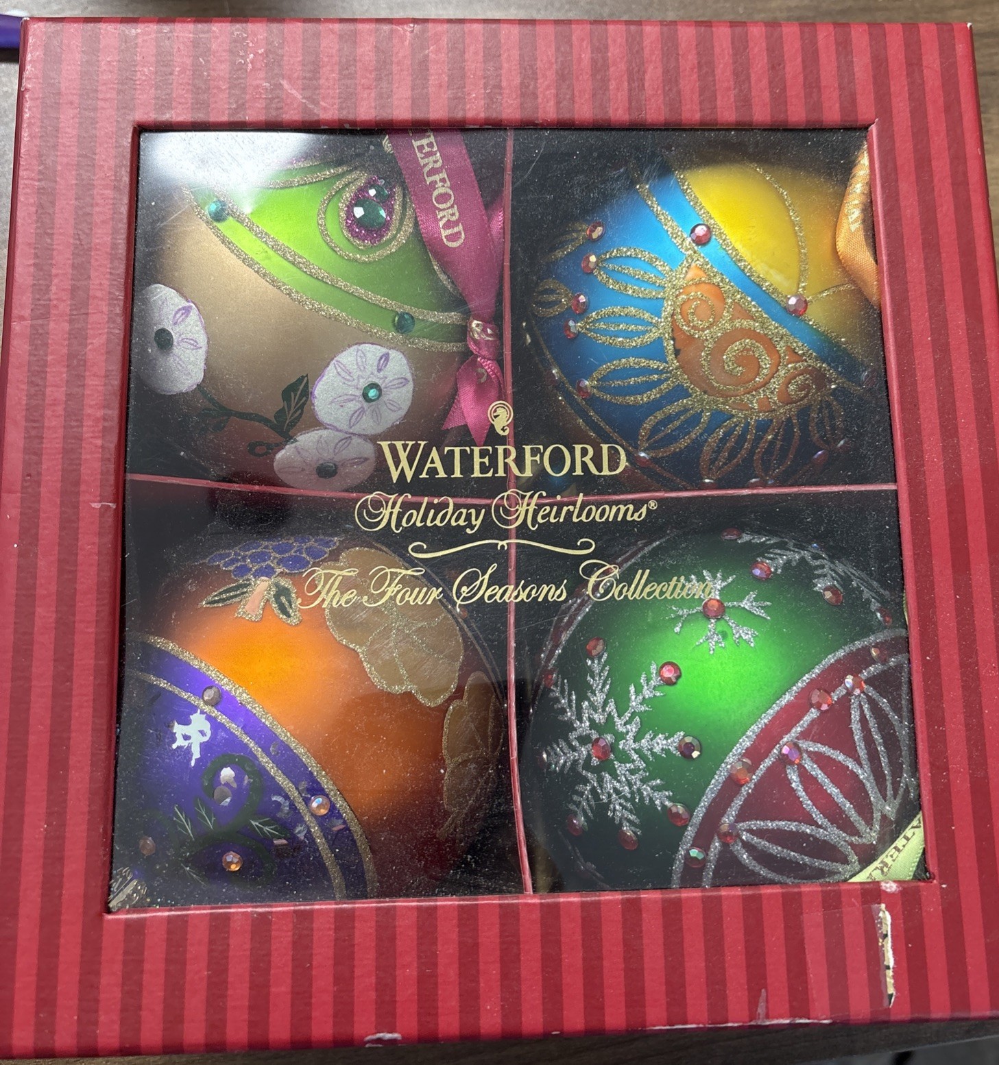 Waterford Holiday Heirlooms Four Seasons Collection Set of 4 Ornaments W/Box