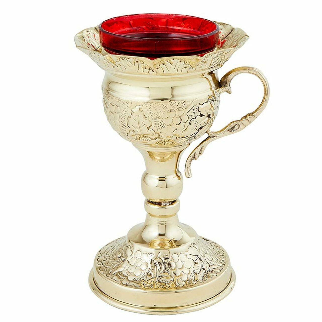 Sudbury Brass Solid Ornate Sanctuary Light Candle Holder With Handle, 6.5 In