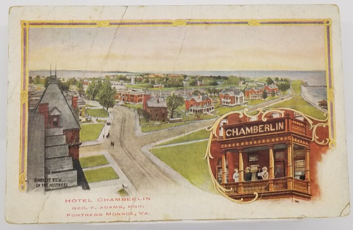 Postcard Hotel Chamberlin Fortress Monroe Virginia Postmark 1912