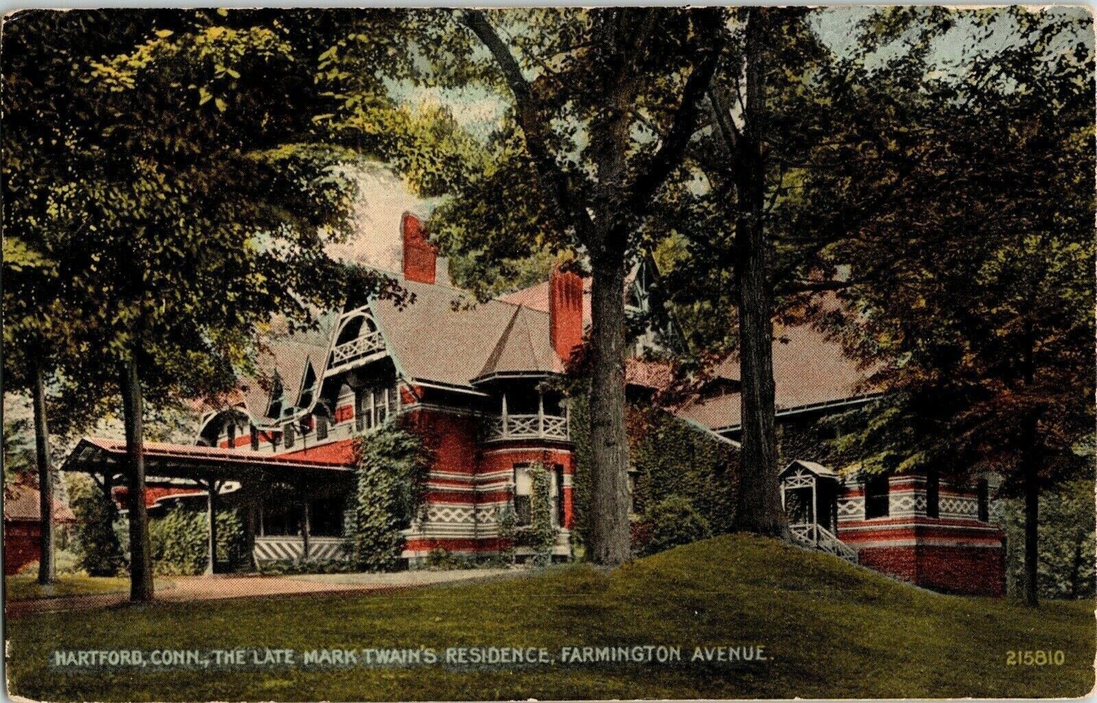 Hartford Connecticut Mark Twain’s Residence Farmington Avenue Divided Postcard